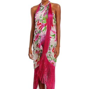 CULT GAIA Bianca Swim Cover-up / Floral Silk-Blend Fringed Dress, NWT